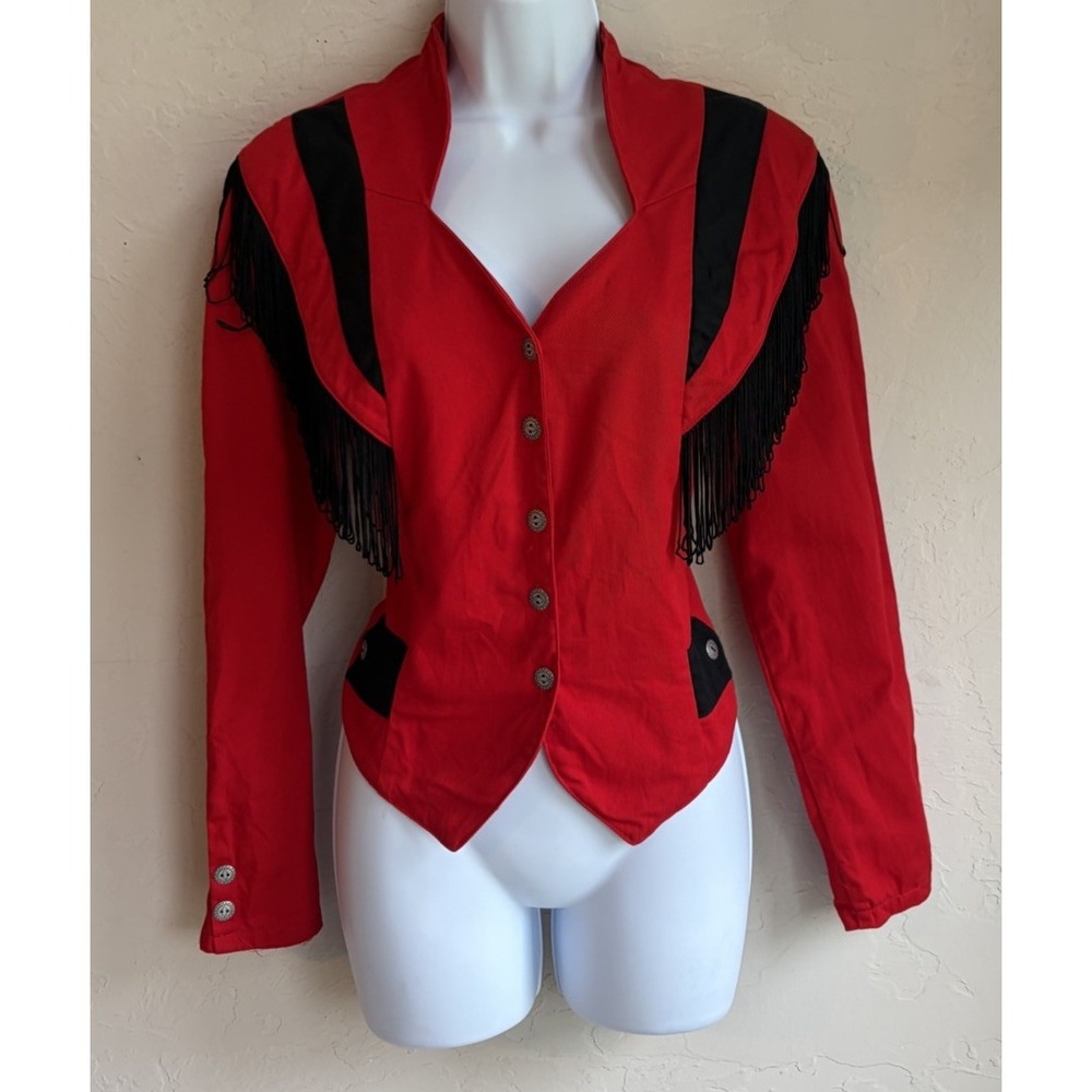 Vintage 80s Roughrider Fringe Cropped Western Jacket L Rodeo Gothic Maximalist
